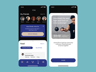 Invite Friends Screens for Bownce Sports Tech Startup sporttech