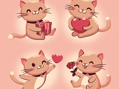 The Lovecats adore affection cat cute delightful funny furry ginger happy heart illustration kittens love pink playful romantic rose sweet valentines day vector illustration