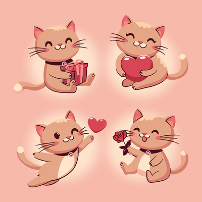 The Lovecats adore affection cat cute delightful funny furry ginger happy heart illustration kittens love pink playful romantic rose sweet valentines day vector illustration