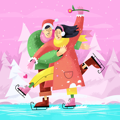 14 February 14 february character color couple design flat graphic design illustration love skates valentines day