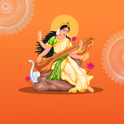 Vector Saraswati Maa Illustration | Basant Panchami figma illustration