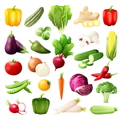 Vegetables art cooking design digital art healthy illustration set vector vegetable