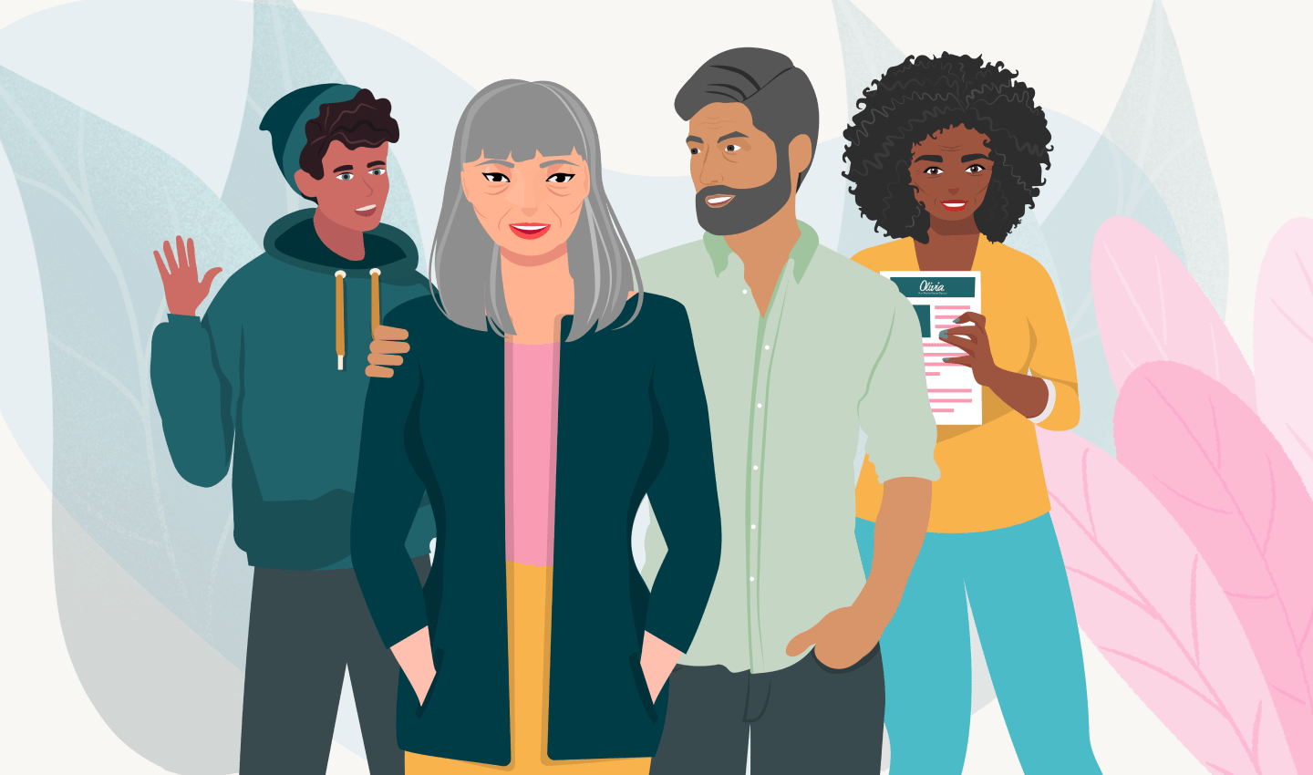 Volunteers helping patients with ovarian cancer illustrations