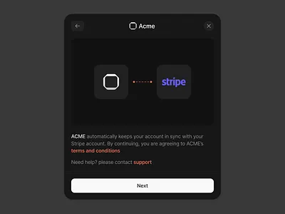 Sync Accounts / Dark - Light Mode account creation add account clean modal popup stripe sync account ui ux
