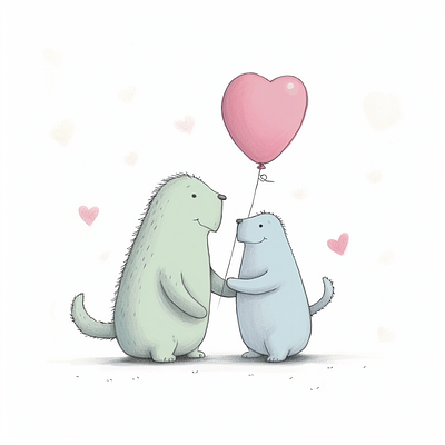 Happy Valentines Day cartoon cute cute animals drawing heart illustration love romance romantic valentine valentines day