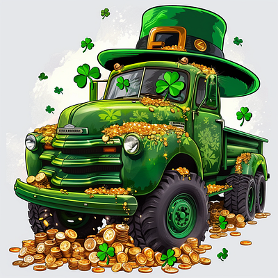 ST.Patric's Day Moster Truck Illustration Vector 3d animation branding design graphic design illustration logo merch by amazon motion graphics typography ui vector