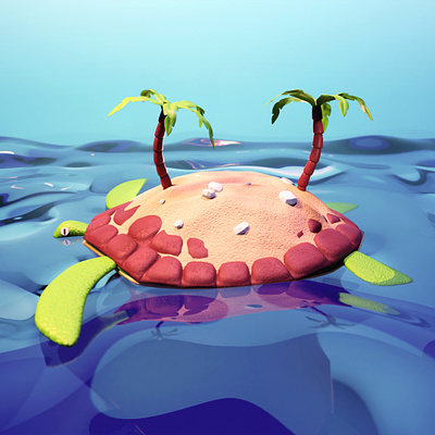 Turtle island 3d illustration island palm tree sea sea turtle surreal tropical island turtle