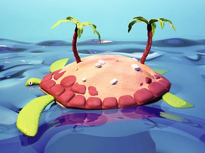 Turtle island 3d illustration island palm tree sea sea turtle surreal tropical island turtle