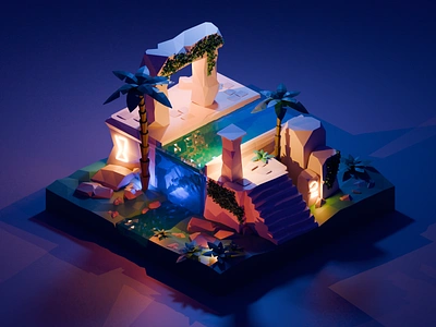 LIGHTS GLYPH ISLAND 3d 3d artist 3d illustration blender design diorama illustration illustrator isometric low poly typography ui ux vector