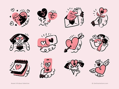 Valentine's Day Icons branding couple design doodle heart icon icons illustration illustrations logo love mini illustration outline romance ui valentine valentine day vector website wedding