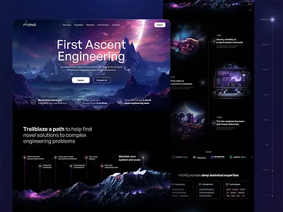 Data Engineering Website: Glow, Midjourney & Sci-Fi adventure ai generated art blockchain celestial dark theme data engineering data visualization digital art fantasy innovation landing page lightmorphism midjourney mountain climbing narrative design sci fi ui user experience ux website