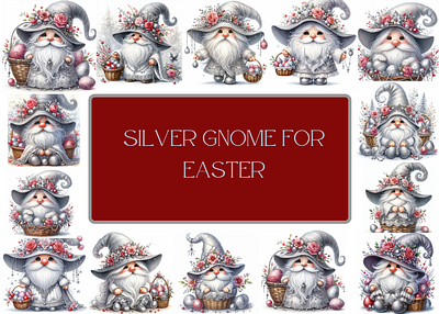 Silver gnome for easter cute cute gnome design florals graphic design illustration little gnome silver gnome watercolor watercolor gnome watercolor gnome