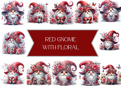 Watercolor red gnome beautiful cute cute gnome design florals graphic design illustration little gnome red gnome valentine gnome watercolor gnome