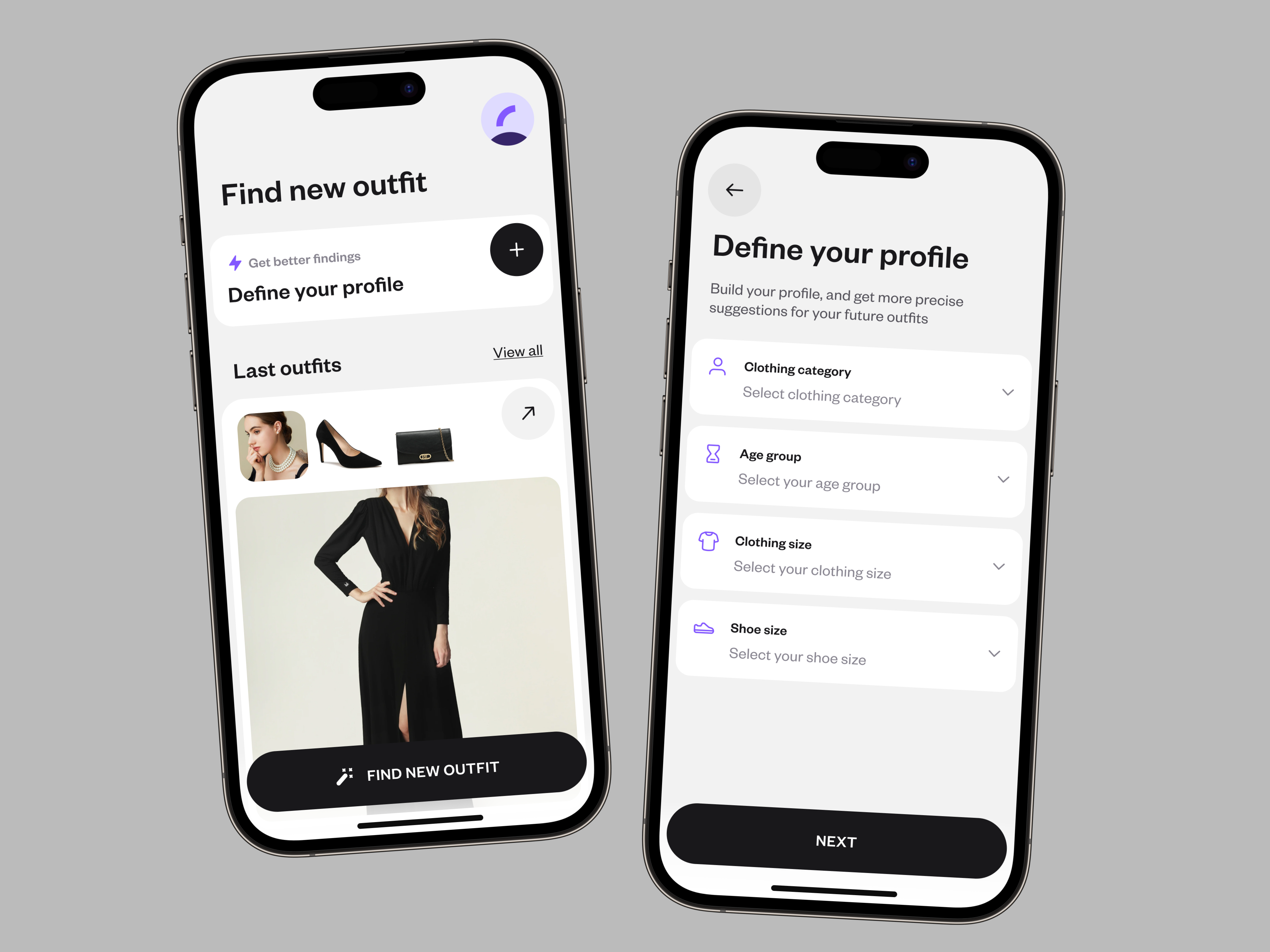 ✨ AI Sets of Clothes ai black bold box card chat clean clothes dashboard ecommerce fashion generator gpt mobile modern outfit shop simple ui violet