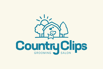 Country Clips Grooming Salon blue brand identity branding color dog dog grooming graphic design logo logo family orange pets yellow