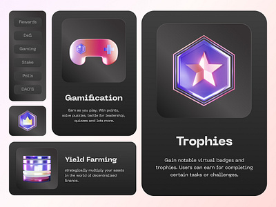 Badges, rewards & cards 3d ai animation art badges branding cards crypto design game graphic design illustration logo rewards trophy ui uiux vecror vector web3