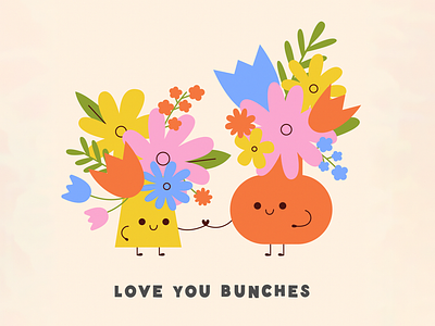 Love You Bunches childrens illustration cute flower flower illustration flowers illustration lettering love texture typography valentine valentines day vector vector illustration