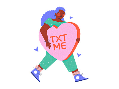 TXT ME candy candyheart flat design girl heart illustration love text valentine valentines valentinesday vector vectorart walk walking