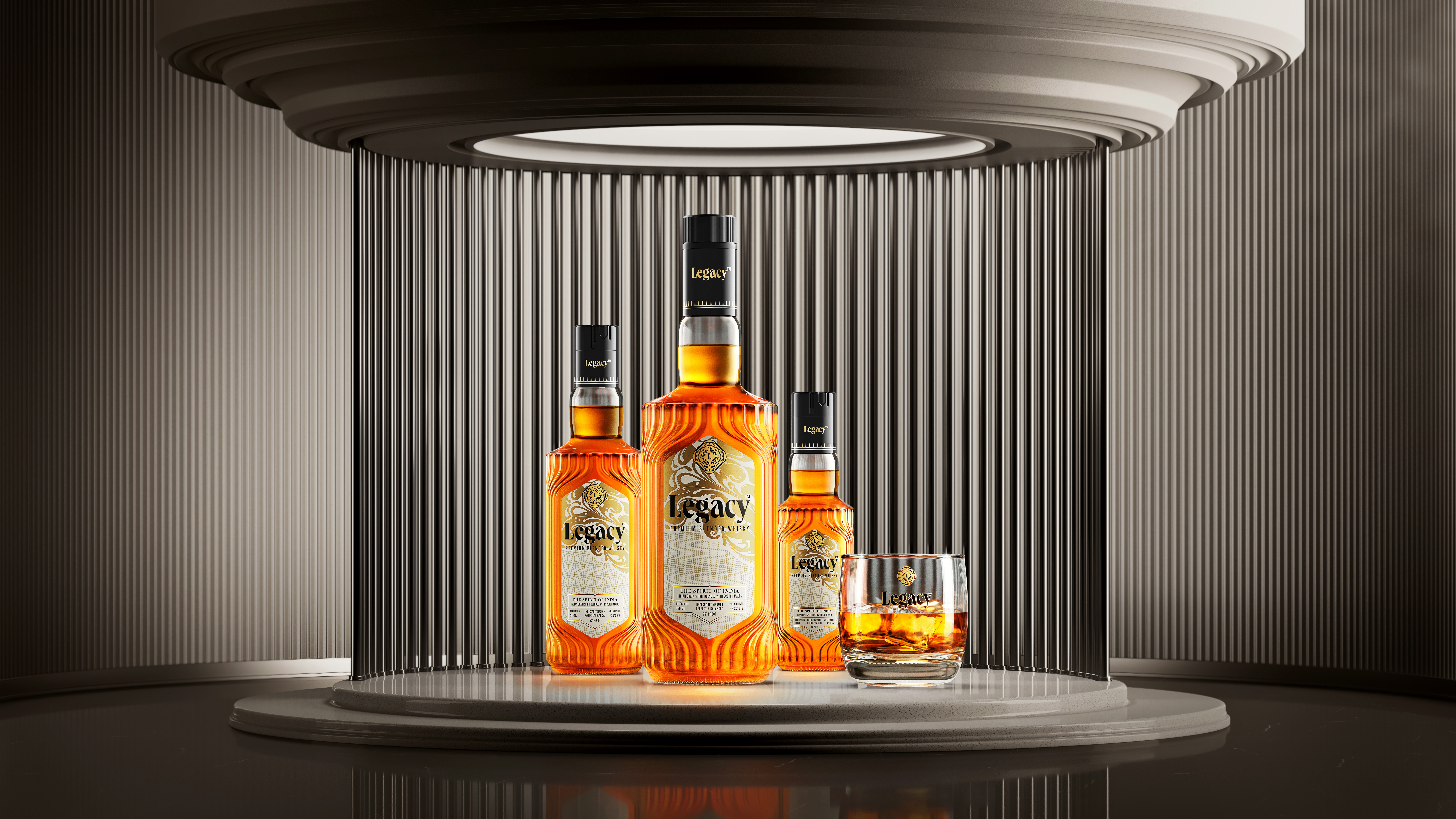 Legacy Premium Whisky 3d alcohol bottle cgi drink indian packaging packshot render whisky