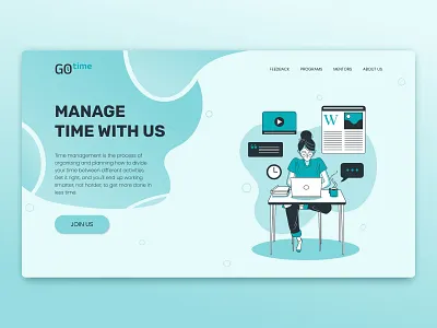 Time Management Landing Page blue design graphic design illustration landing page logo typography ui ux vector