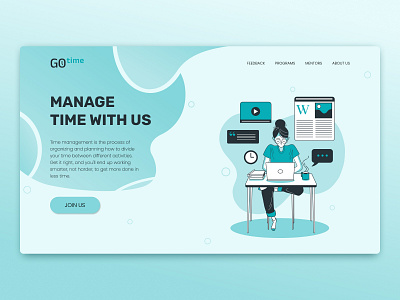 Time Management Landing Page blue design graphic design illustration landing page logo typography ui ux vector