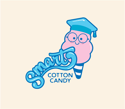 Smart Cotton Candy Logo art blue brand branding candy children cotton candy design fun hand lettering illustration kids logo pink vector