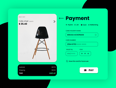 Credit Card Checkout credit card checkout dailyui design green money purchase transaction ui web app web design website