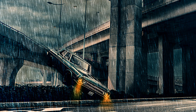 Falling Car car falling photoshop rain road