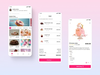 Dessert Store Mobile App Overview cake dessert online store ui ux
