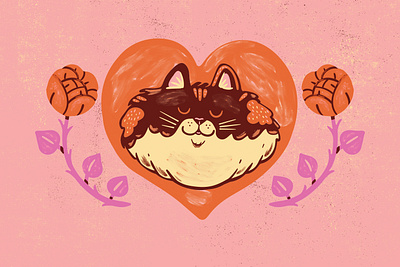 Calico Love cartoon cat cats happy heart illustration pink playful red rose texture valentines valentines day