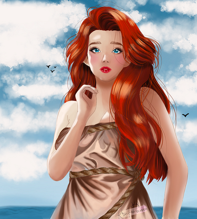Ariel at the Beach animation illustration