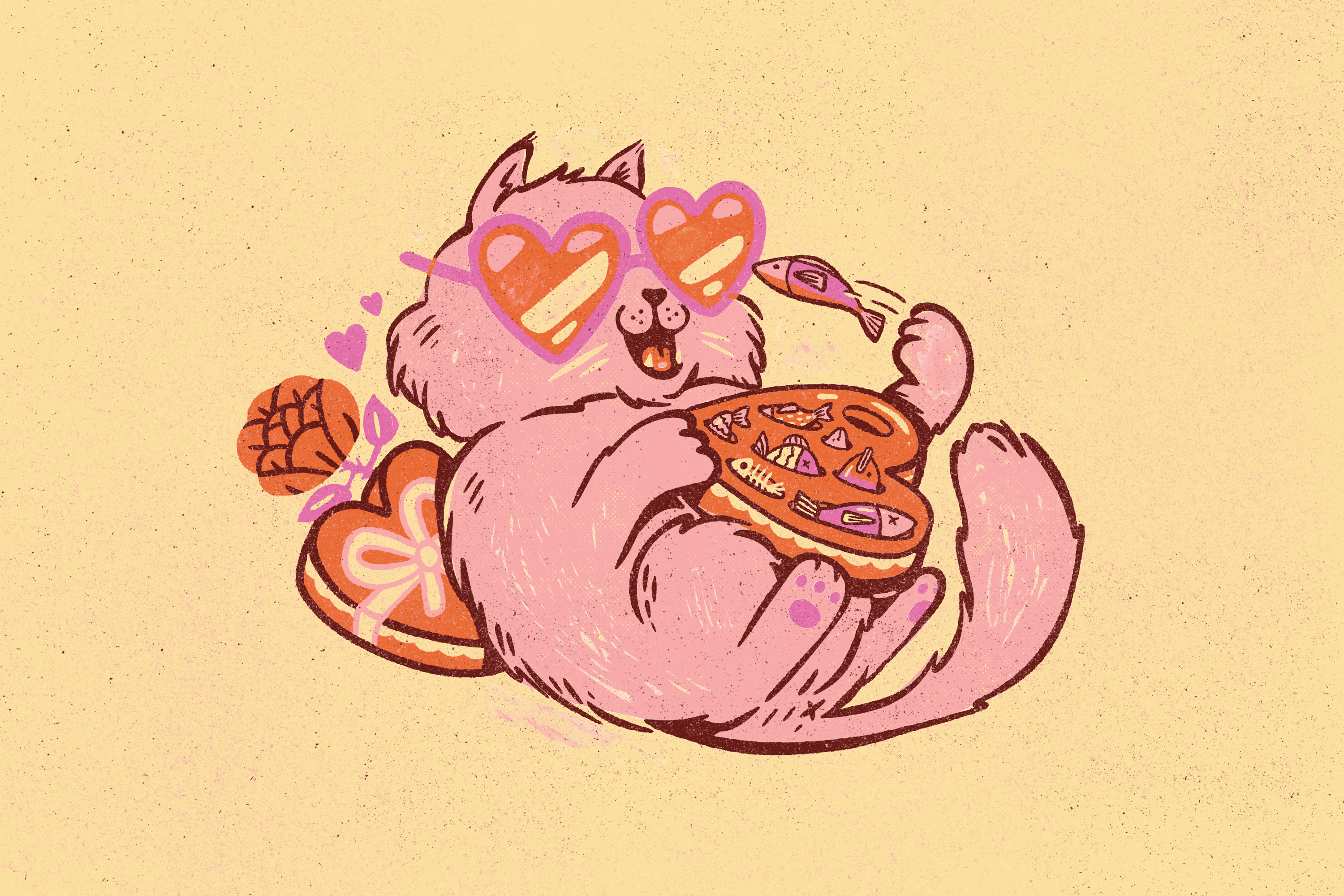 Tin Fish box box of chocolates cartoon cat cat illustration cats childrens book fish funny cat funny valentine illustration pink printmaking roses sticker design sticker sheet texture tin fish valentine valentines valentines day