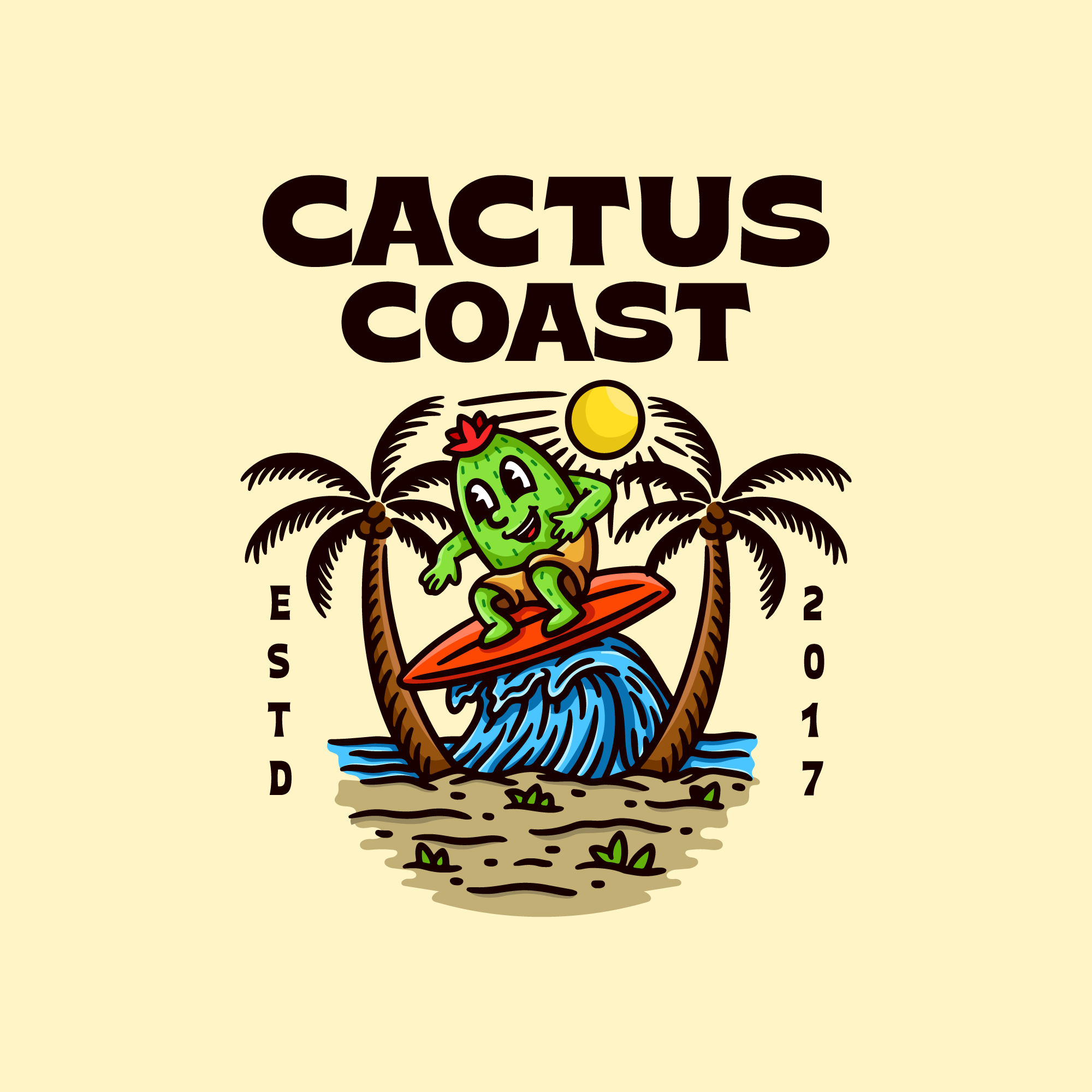 Logo Design for Cactus Coast beach cactus cactus coast cactus design cactus illustration cactus logo cactus vector character design coast design graphic design illustration logo logo design mascot summer tee design vector