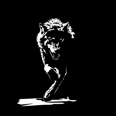 Running wolf animals black and white contrast graphic design illustrator wolf