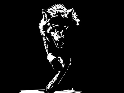 Running wolf animals black and white contrast graphic design illustrator wolf
