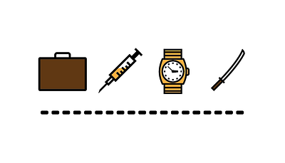 4 Icon project - Pulp Fiction briefcase illustration katana pulpfiction syringe watch