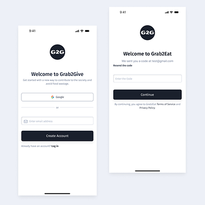 Grab2Give - Log in Screens app design design figma ui ux