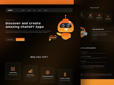 ZAPT concept dark design figma landing orange site ui ux web website