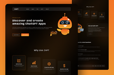 ZAPT concept dark design figma landing orange site ui ux web website