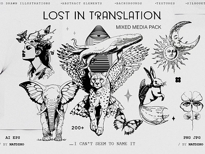 Lost in translation. Mixed Media set astrology astronomy collage elements energy illustration keep exploring landscape line art lost in translation mixed media psychedelic retro futuristic surreal art surrealism vector shapes