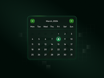 Calendar UI Design calendar dark mode calendar dark mode green framer ui glassmorphism green light ui ui trends