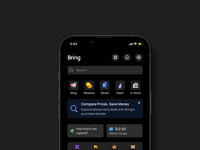 Bring Shopping and cashback app UI design dark theme app ui design bring cahback app dark mode dark mode ui dark theme dark theme app dark theme mobile app kalrna mobile app kalrna shopping app klarna mobile application rewards app mobile app design shopping app shopping app ui design