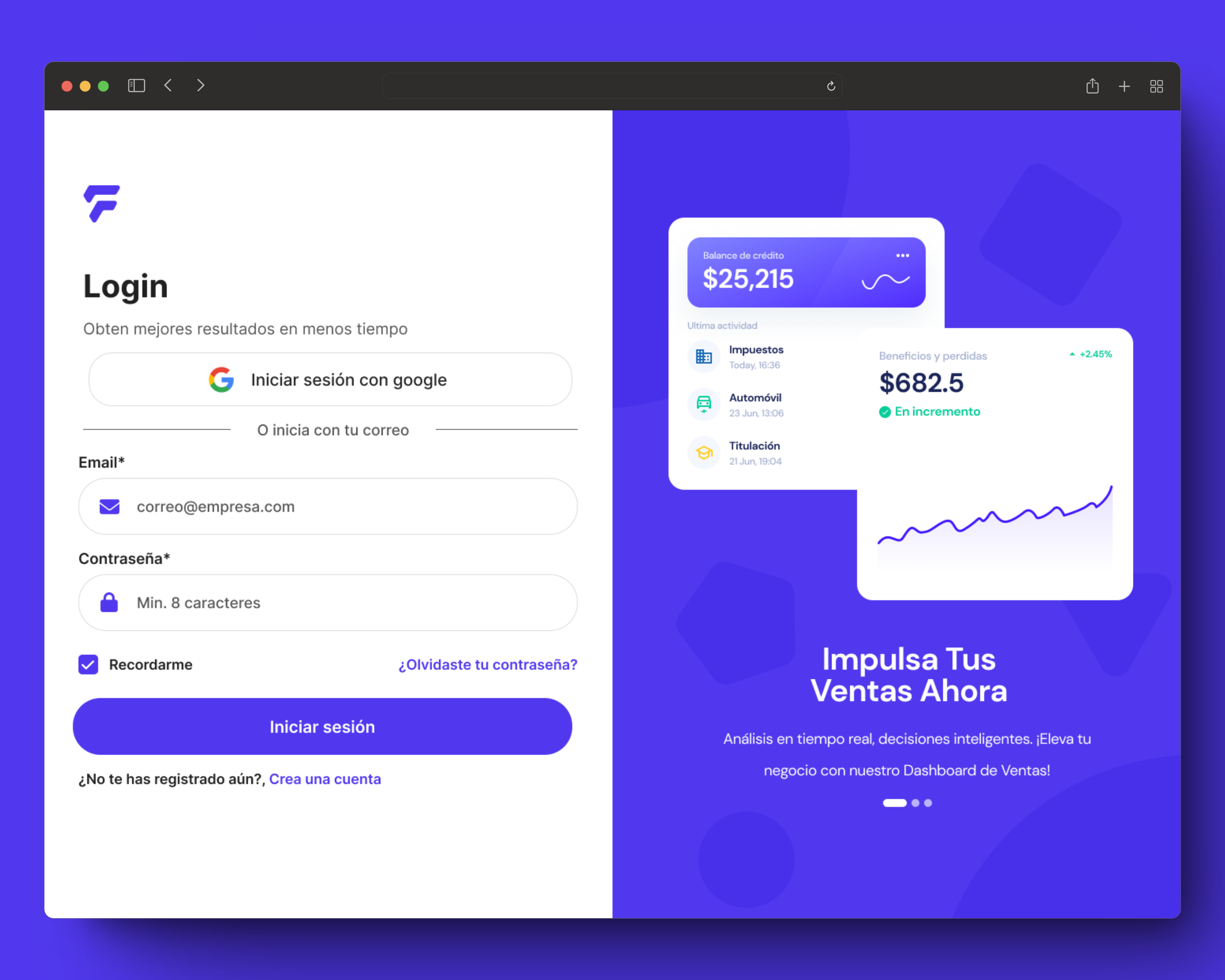 1: Login para Panel de Ventas challenge dailyui login mockup ui
