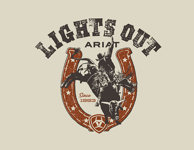 Lights Out bull riding cowboy graphic design horseshoe illustration rodeo tee shirt western