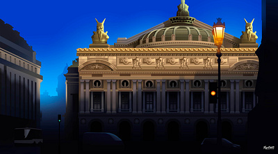 Opera garnier architect architecture bluehour city history illustration light monument mood opera paris parisian winter