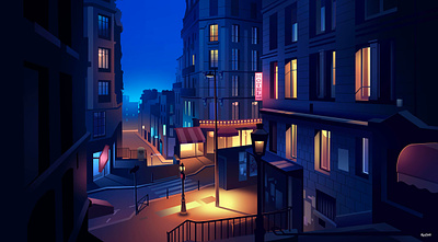 Metro Lamarck - Paris bynight editorial illustration lifestyle light metro neons paris travel voyage walk