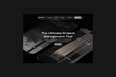 SyncPulse Website Design black website dark mode dark mode website dark website figma interface landing page minimal web design mobile app landing page mobile app website startup website tech website typography ui user interface ux web design webflow website website design