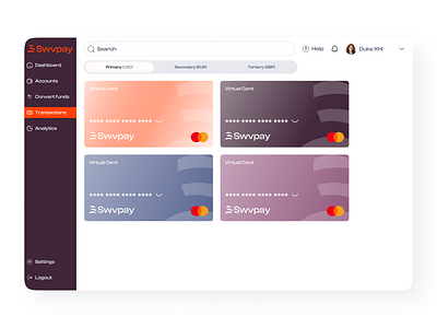 Swvpay Bank Card Options cards design fintech saas startup uiux