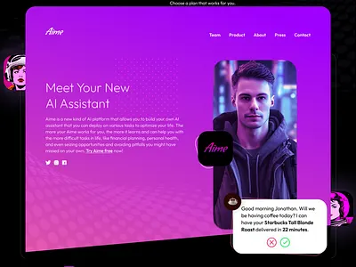 Aime ai aime chatgpt dark dark theme gpt landing page llm personal assistant pink pricing punchy
