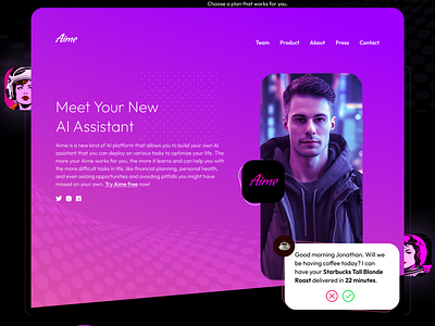 Aime ai aime chatgpt dark dark theme gpt landing page llm personal assistant pink pricing punchy